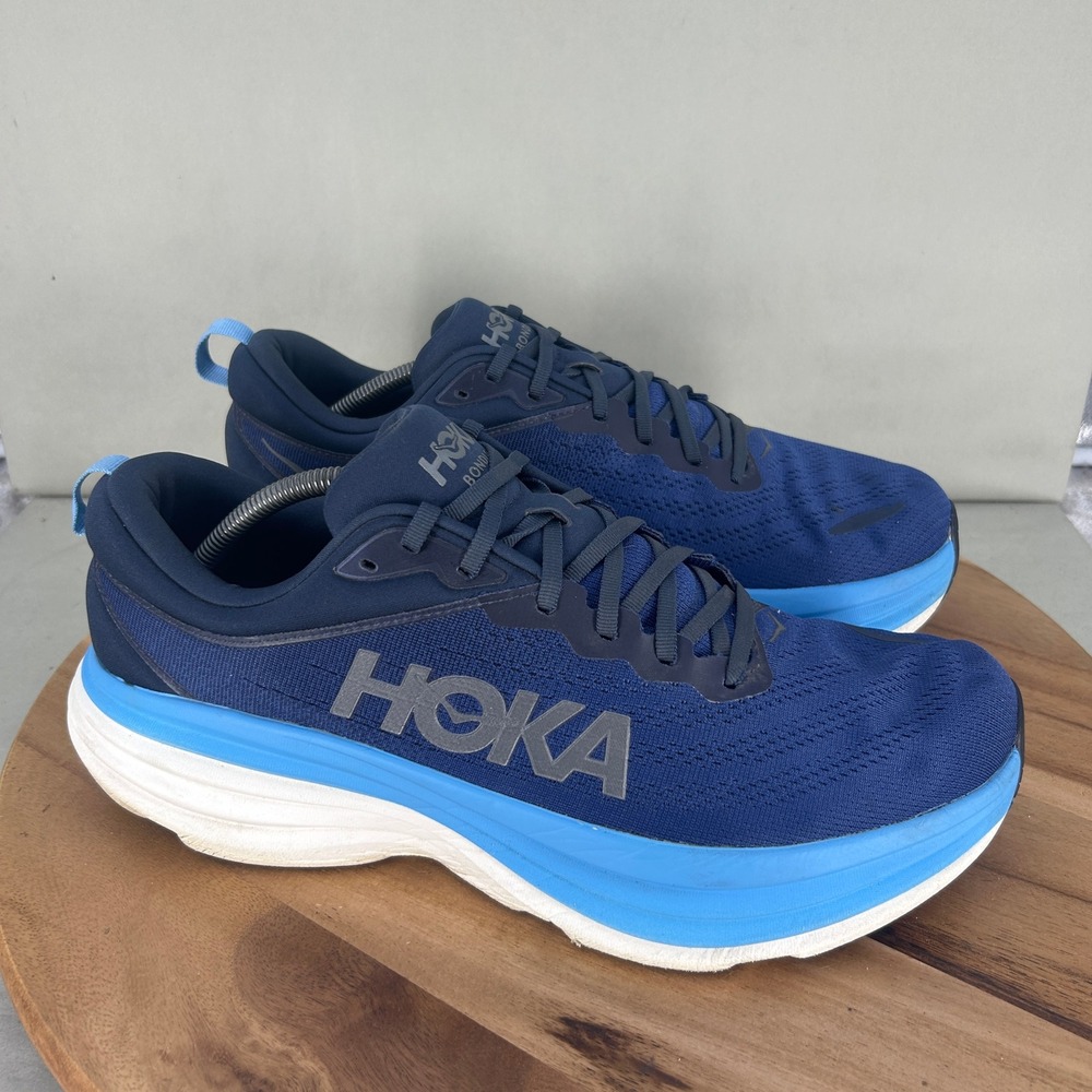 Hoka Bondi 8 Mens Running Shoes Blue White 1123202 OSAA Size 13 D Cushioned